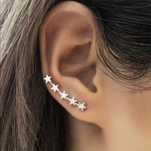 Silver star crawler earrings